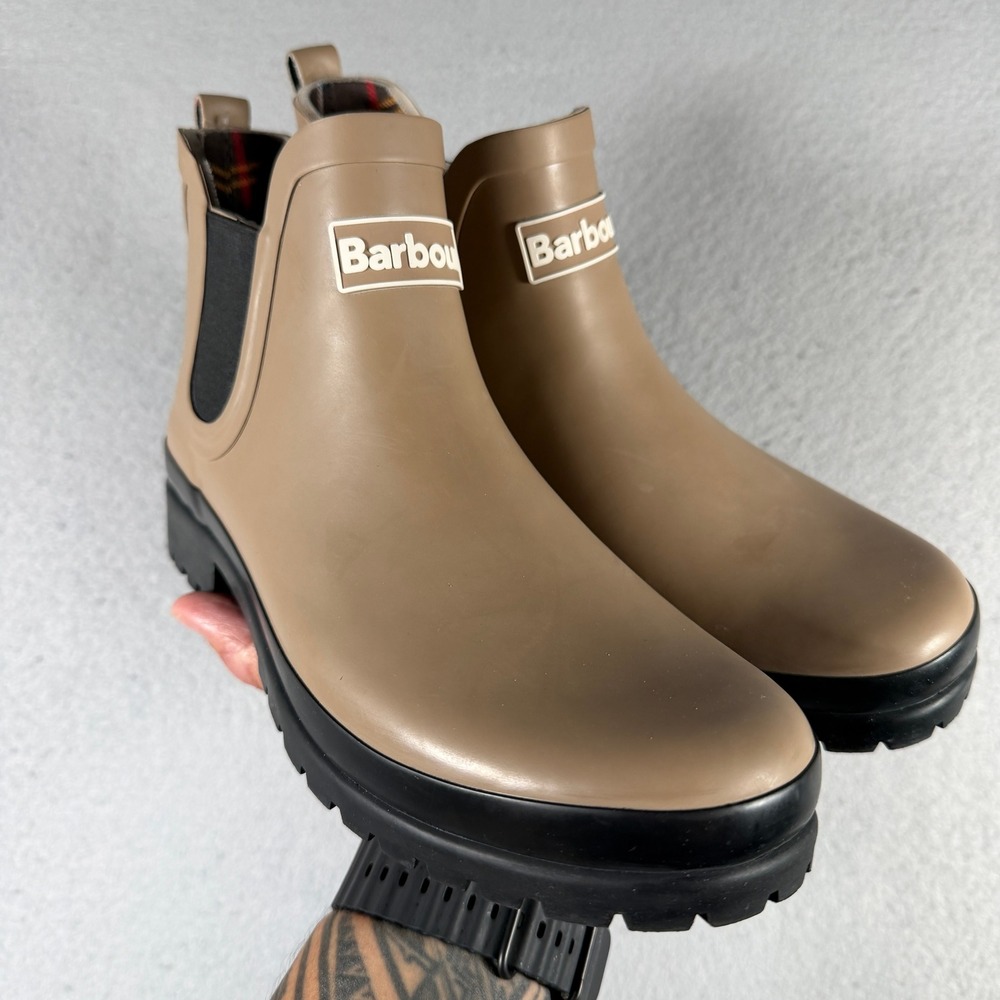 Barbour Mallow Putty Tan Rubber Chelsea Rain Boots Womens 7 LRF0091BE52